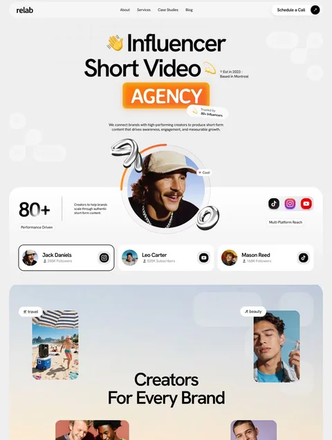 Relab — Influencer & Short Video Agency Template preview